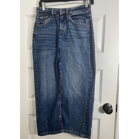 Cotton-On Denim Maxi Skirt Womens SZ 8 Bailey Medium Wash Slit Festival Boho - Picture 2 of 9